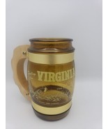 Virginia USA  amber glass wooden handle Cardinal Dogwood mug Souvenir Be... - €12,95 EUR