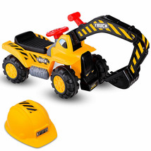 Kids Toddler Ride On Excavator Digger Truck Scooter Seat Storage w/Sound&amp;Helmet - £86.98 GBP