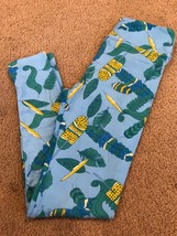 LULAROE One Size OS Legging Blue Yellow Green feather Print Buttery Soft NEW 252 - £8.90 GBP