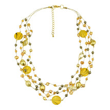 Vibrant Yellow Tones Pearl and Zebra Pattern Seashells Multi-Strand Necklace - £17.36 GBP