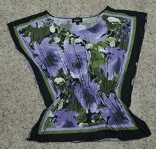 Womens Blouse Jr Girls Iz Byer Purple Black Green Floral Top Poncho $42 NEW-sz S - £9.47 GBP