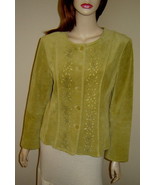 J.JILL Pale Lemongrass Green Sueded Leather Jacket w/ Floral Cut-Outs (S) - $363.46 MXN