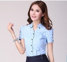 Shirts Women&#39;s Shirt Short Sleeve White Tops Office Lady Blouse For Women Button - £41.42 GBP