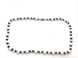Black and White Glass Bead Choker With Sterling Clasp VTG Old Fish Hook ... - $1.34 CAD