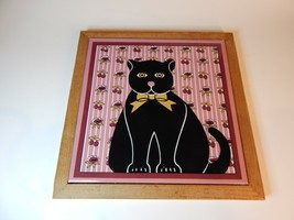 VTG Ceramic cat trivet/wall hanging. Wooden frame. Trivet art kitchen de... - £7.75 GBP