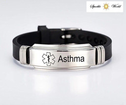 ASTHMA Medical Alert  Bracelet Wristband Stainless Steel - £6.69 GBP