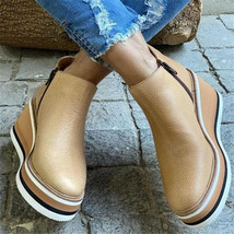 Women Solid Color Wedge Ankle Boots Fashion Platform Pu Leather Round Toe Casual - £28.01 GBP