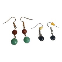 2 Pair Vintage Beaded Dangle Earrings Colors: Aquamarine Black Brown Sil... - £3.15 GBP