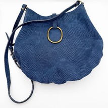 Lucky Brand Crossbody Bag Purse Blue Embossed Suede Brass Ring Boho Adju... - €43,14 EUR