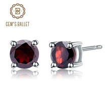 Gem&#39;s Ballet 5mm 1.28Ct Round Natural Red Garnet Gemstone Stud Earrings Genuine  - £20.02 GBP