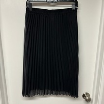 Cato Women Solid Black Pleated Midi Skirt Lined Elastic Waist Pull On Small - $9.90