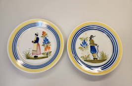 Pair His &amp; Hers 8.5&quot; Signed Henriot Quimper Wall Plates Yellow Blue  - £37.09 GBP