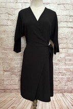 Topshop Wrap Dress Us 4 Black Lbd Knee Length Pockets Crepe Stretch New - £30.50 GBP