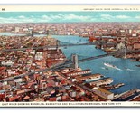 East River Bridges Aerial View New York City NY UNP Linen Postcard N23 - $3.91