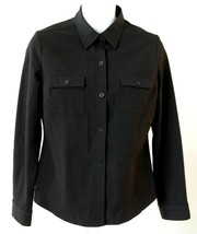 Ann Taylor 4P Top Black Stretch Fitted Pockets Long Sleeve Button Career Shirt - $14.69