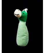 Vtg 50s 60s Cloth Texas Cow Stuffed Animal Handmade Green Striped &amp; Chec... - £18.91 GBP