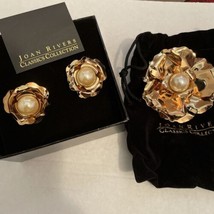 joan rivers Set Faux Pearl Pin &amp; Earrings  gold Rare New pierced - $98.01