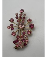 Vintage Signed Austria Brooch With Various Pink Stones Statement Estate ... - £33.81 GBP