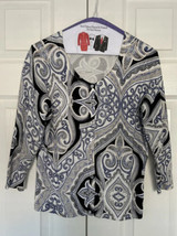 White House Black Market WHBM Cardigan Sweater Blue Tan White L Large Stretch - £13.23 GBP
