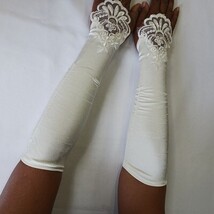 Sexy Women's Nylon Spandex Blend Fingerless Stretch Cream Gloves - One Size image 9