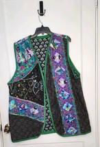 Vtg Handmade Cotton Quilt Patchwork Open Vest Beaded Size XL - 2XL Flora... - $70.13