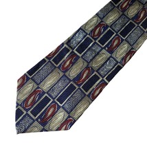 Serica Neck Tie Blue Gold Red Pattern Rectangles Paisley 100% Italian Silk - £4.71 GBP