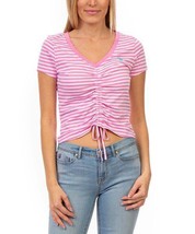 MSRP $39 U.S. Polo Assn. Pink Cabana Stripe Shirred V-Neck Tee Shirt Size XL - £9.90 GBP
