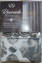 Riverside Thirteen Piece Shower Curtain Two Tone Gray Geometric Design - £13.27 GBP