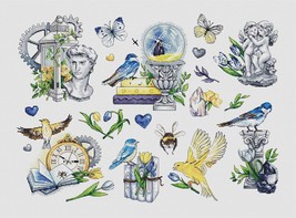 Birds cross stitch woodland pattern pdf - Bird forest cross stitch spring - £18.64 GBP