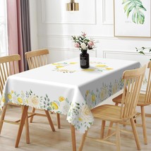 60x84inches Summer Lemon Tablecloth Fresh Lemon Floral Green Leaves Farmhouse Ta - £40.73 GBP