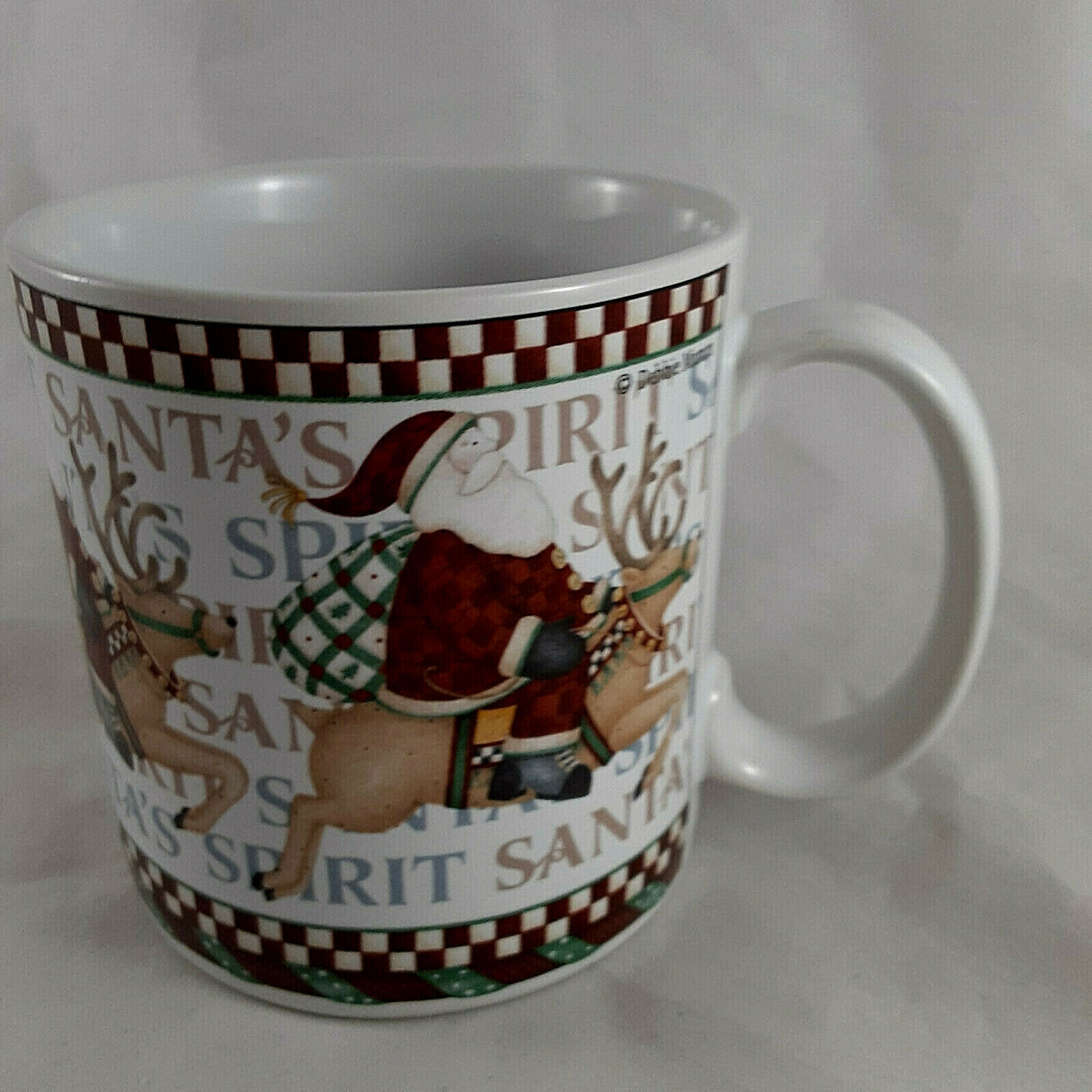 Debbie Mumm Santa's Spirit Coffee Mug Cup Sakura Oneida Santa Claus on Reindeer - £7.97 GBP