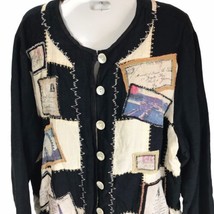 Vtg Allure Art to Wear Patchwork Abstract Embroidered Shell Button Jacke... - $17.81