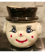 Vintage Woman in Hat &amp; Ear Muffs Cup, Celebratory Mug, Dimple Nose &amp; Cheeks - $6.83
