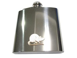 White Toned Rat 6 Oz. Stainless Steel Flask - £40.05 GBP