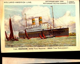 Postcard Holland America Line Oc EAN Liner T.S.S. Veendam Promo Ad 1920&#39;s-BK29 - £7.52 GBP