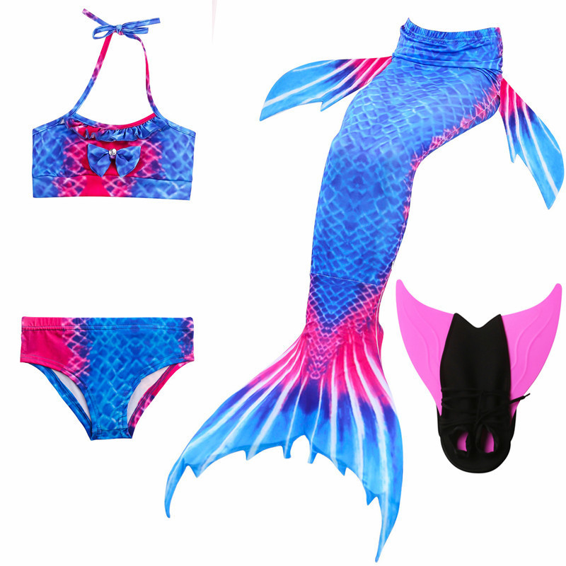 4PCS/Set Yellow Swimmable Mermaid Tail With Monofin Girls Swimwear Costume