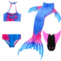 4PCS/Set Yellow Swimmable Mermaid Tail With Monofin Girls Swimwear Costume - £26.37 GBP