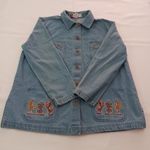 Passion Front Button Jean Denim Jacket  Women’s Small Embroidered Cactus... - $344.27 MXN