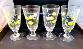 Set Of 4 Hand Painted Footed Wine/Water Glass Goblets Flowers stands 8&quot; ... - $37.61
