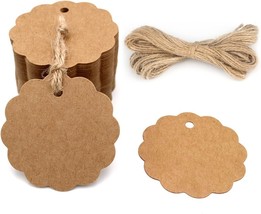G2PLUS 100PCS Craft Scalloped Paper Gift Tags with Natural Jute Twines, ... - $12.23