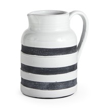 9 Inch Rustic White And Blue Stripe Ceramic Jug - $1,927.73 MXN