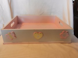 Medium Pink  &amp; Green Bed Tray or Storage Tray with Handles Heart, Flowers - £23.56 GBP