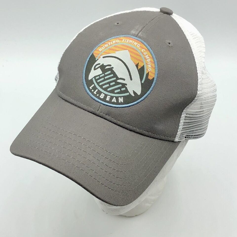LL Bean Fishing Trout Baseball Circle Logo Patch Hat Snapback Cap Outdoo... - $24.74