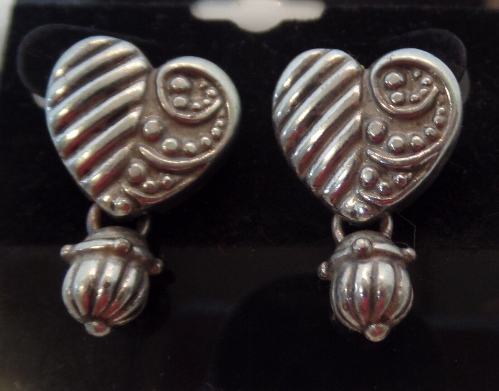 Primary image for Brighton (Stamped/Signed) Heart & Dangle Vintage Silvertone Post Earrings
