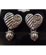 Brighton (Stamped/Signed) Heart &amp; Dangle Vintage Silvertone Post Earrings - £17.20 GBP