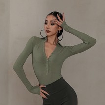 Latin Dance Bodysuit for Women Sexy V-Neck Long Sleeve Polo Female Ballroom new - £38.66 GBP