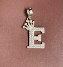 14k Yellow Gold Plated 2Ct Lab Created Diamond Crown Initial Letter &quot;E&quot; Pendant - £119.89 GBP