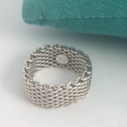 Primary image for Size 8 Tiffany & Co Somerset Mesh Weave Mens Unisex Ring in Sterling Silver