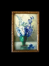 Antique French mini floral watercolor in original frame, signed 1928 Ang... - $2,285.75 MXN
