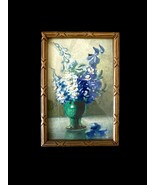 Antique French mini floral watercolor in original frame, signed 1928 Ang... - $172.29 CAD